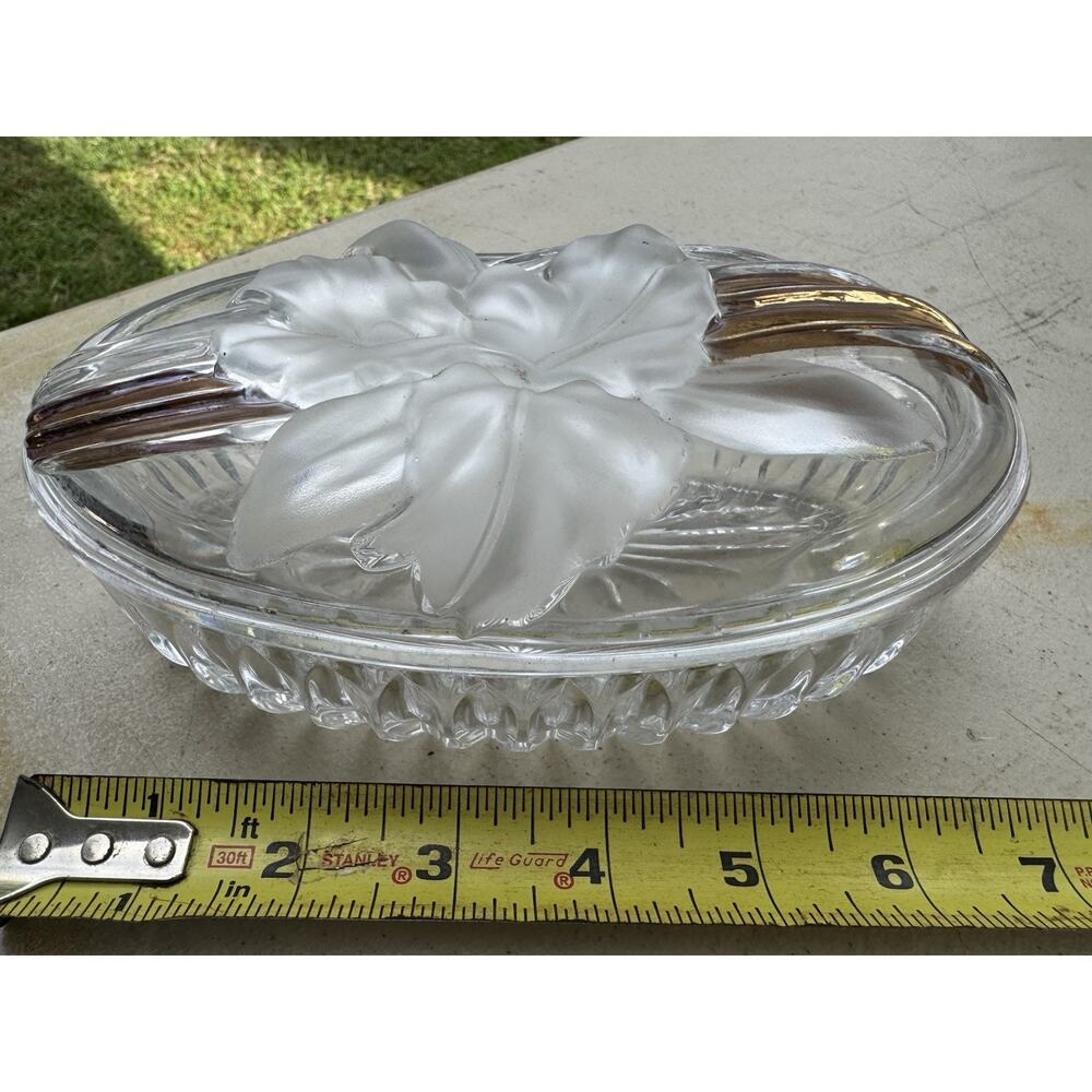Trinket Box Studio Nova Golden Orchid Japan 2000s Oval Frosted Glass Box